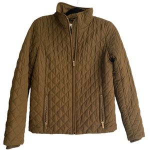 J Crew- Olive Green Quilted Puffer Jacket- Long Sleeve- Zip Up- Size: Small